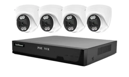 SriHome 5MP PoE NVR biztonsági kamera szett 4K felbontással a tesztpadon